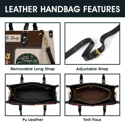Personalized Teacher Leather Handbag Afro Word Art Tiny Humans
