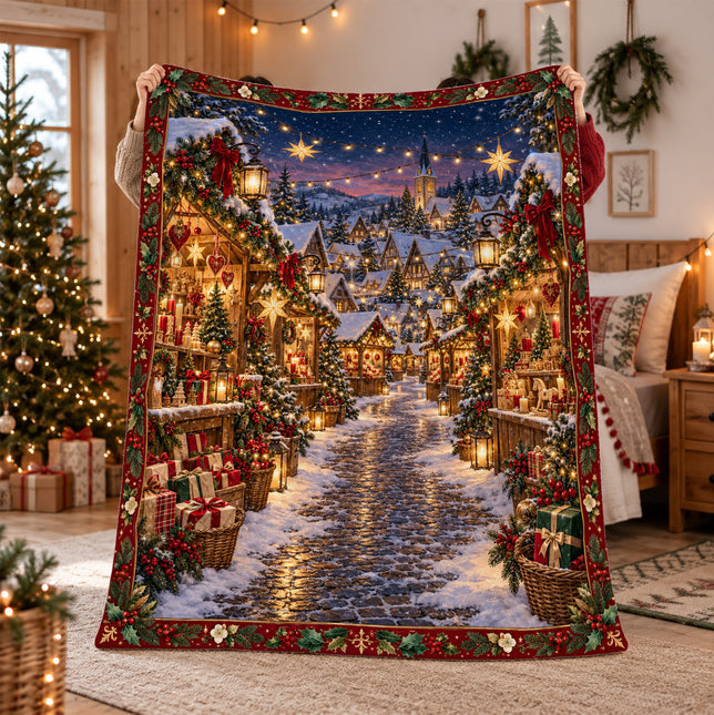Christmas Fleece Blanket with Magical Holiday Market