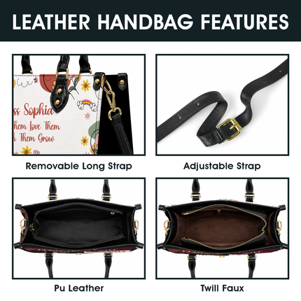 Personalized Teacher Leather Handbag Boho Floral Teach Love Grow