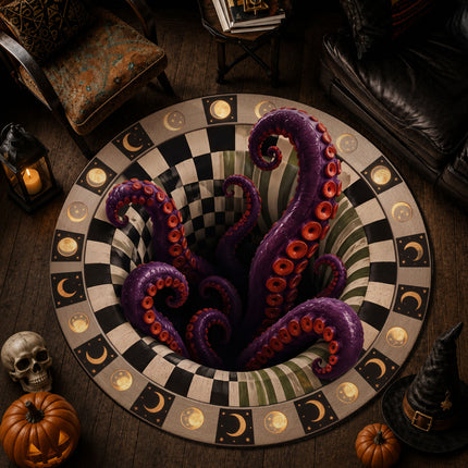 Halloween Tentacle Portal Round Rug 3D Purple Monster Doormat