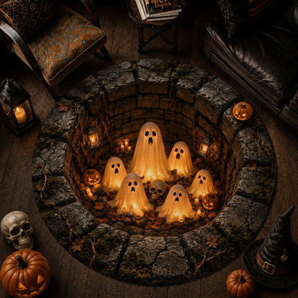 Halloween Ghost Pit Round Rug Spooky Pumpkin Skull Doormat