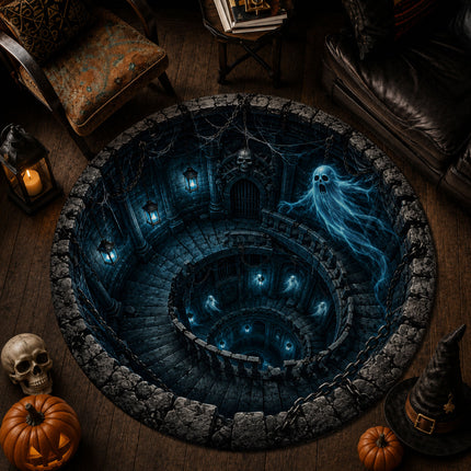 Halloween Round Rug Haunted Ghost Dungeon 3D Illusion Doormat