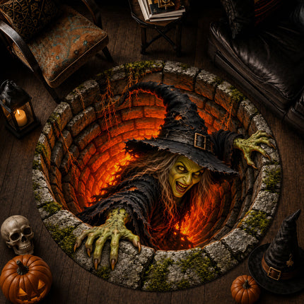 Halloween Evil Witch Well Round Rug Scary 3D Doormat