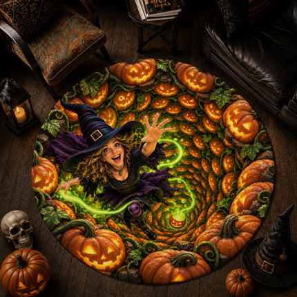 Halloween Witch Pumpkin Portal Round Rug Doormat