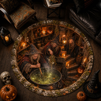 Halloween Witch Cauldron Round Rug Spooky Potion Cellar Doormat