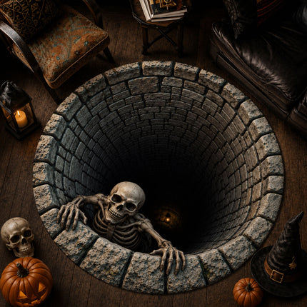 Halloween Round Rug Skeleton Well Spooky Doormat