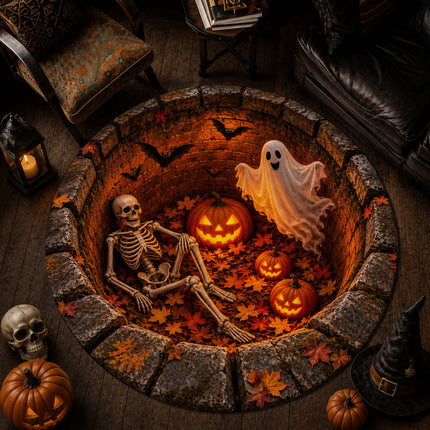 Halloween Round Rug Skeleton Ghost Pumpkin 3D Illusion Doormat