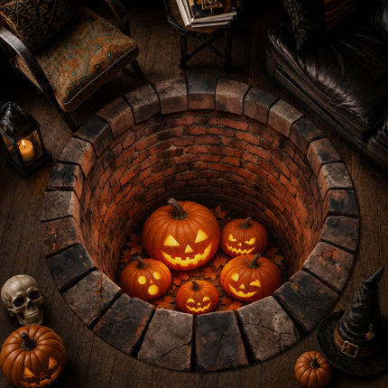 Halloween Round Rug Pumpkin Well 3D Illusion Doormat
