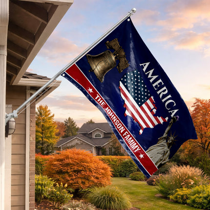 Personalized USA Map Liberty Bell American House Flag