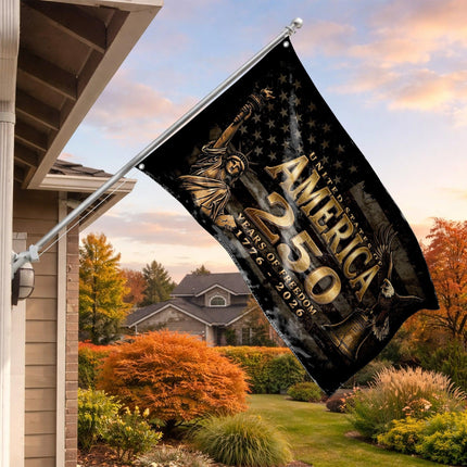 United States of America 250 Years of Freedom Vintage Gold Liberty Bell House Flag