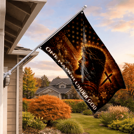 One Nation Under God Jesus Lily Cross Grommet Flag