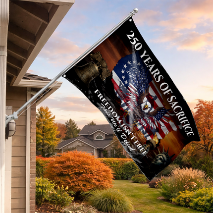 US Veteran 250 Years of Sacrifice Freedom Isn't Free Map Eagle House Flag