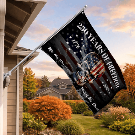 We The People 250 Years of Freedom Patriotic Skull House Flag