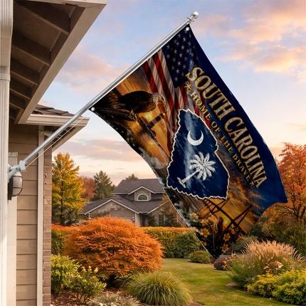 South Carolina Grommet Flag Home of the Brave Eagle Lighthouse