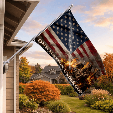 One Nation Under God Fire Jesus Eagle Grommet Flag
