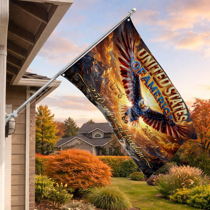 United States of America 250 Years of Freedom Soaring Patriot Eagle Mountain House Flag