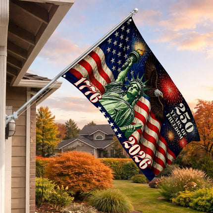 Statue of Liberty Eagle Fireworks 250 Years of Freedom House Flag