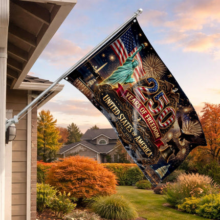 United States of America 250 Years of Freedom Liberty Bell Statue landmarks House Flag