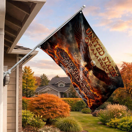United States of America 250 Years of Freedom Fiery Map Eagle House Flag