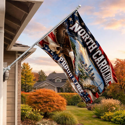 North Carolina Grommet Flag Proud and Free Eagle Coastal State Map
