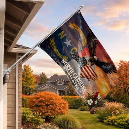 North Carolina Grommet Flag Strong And Free Eagle Cardinal