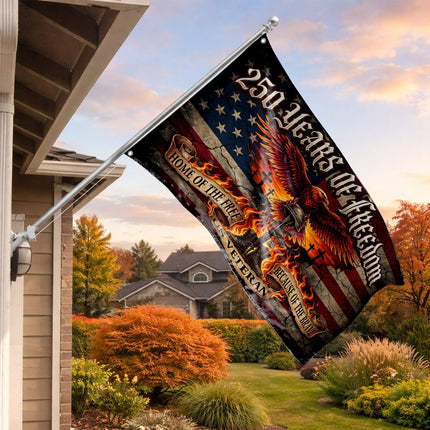 US Veteran Fiery Eagle Battlefield Cross America 250 House Flag