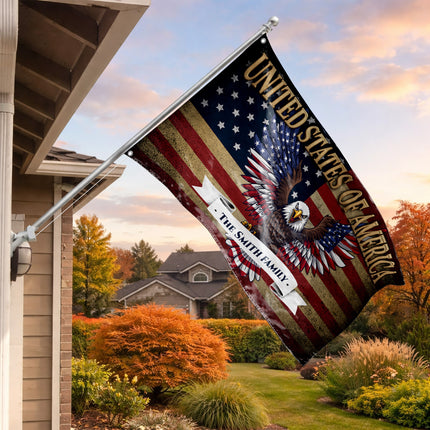 Personalized Patriotic Bald Eagle American House Flag