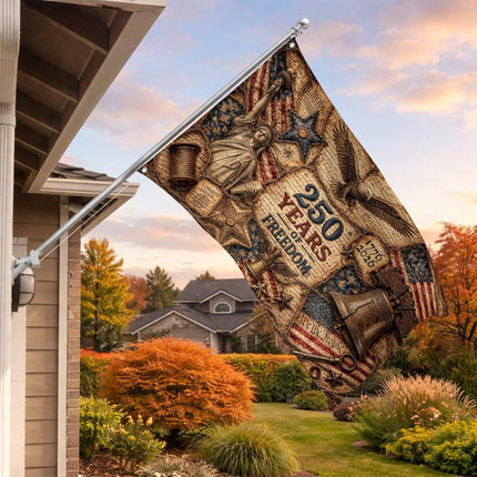 Primitive Burlap Americana 250 Years of Freedom House Flag