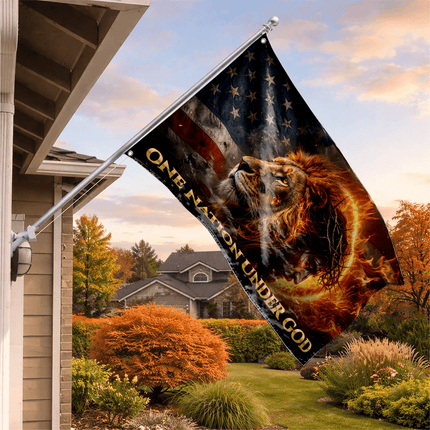 One Nation Under God Fiery Lion Jesus Flag