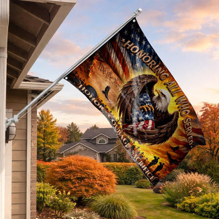 Patriotic Honoring All Who Served Eagle American House Flag