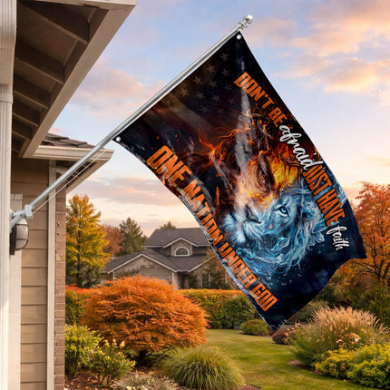 One Nation Under God Don't Be Afraid Just Have Faith Jesus Lion Grommet Flag