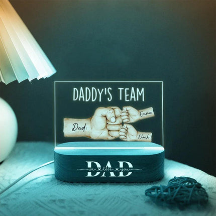 Personalized Daddy's Team Fist Bump Acrylic Night Light - Father's Day, Birthday Gift For Dad - Charming Present