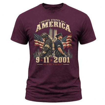 9/11 Never Forget Firefighter Police Officer Patriot Day Memorial T-Shirt