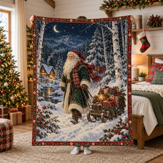 Christmas Fleece Blanket with Santa Snowy Journey