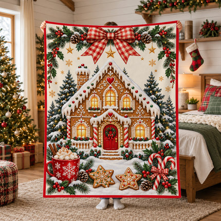 Christmas Gingerbread House Fleece Blanket Cozy Holiday Decor