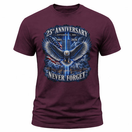 25th Anniversary Patriot Day 911 Eagle Twin Towers Never Forget T-Shirt