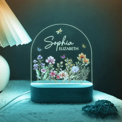 Custom Floral Butterfly Name Acrylic Night Light, Birthday Gift for Her - Charming Present