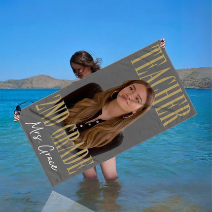Personalized Teacher Beach Towel Custom Photo Name