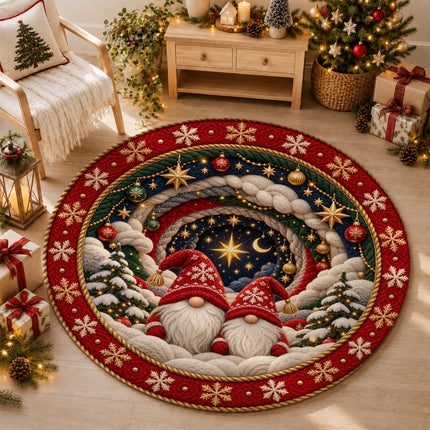 Christmas Round Doormat with Cozy Gnome Star Scene