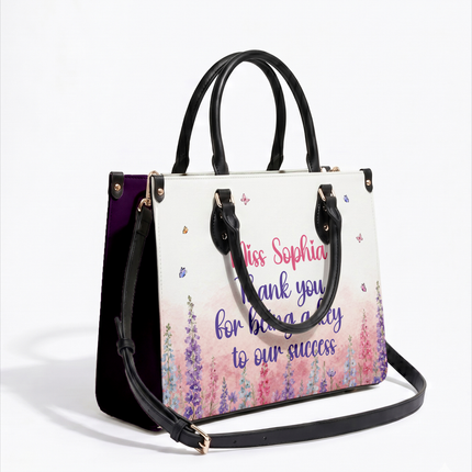 Personalized Teacher Leather Handbag Watercolor Floral Thank You
