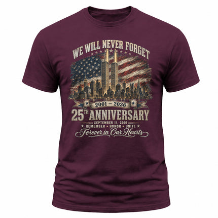 9/11 25th Anniversary Never Forget Patriot Day Memorial American Flag T-Shirt