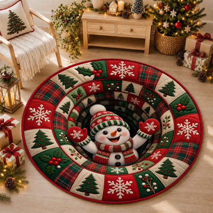 Christmas Round Doormat with Snowman Patchwork Rug