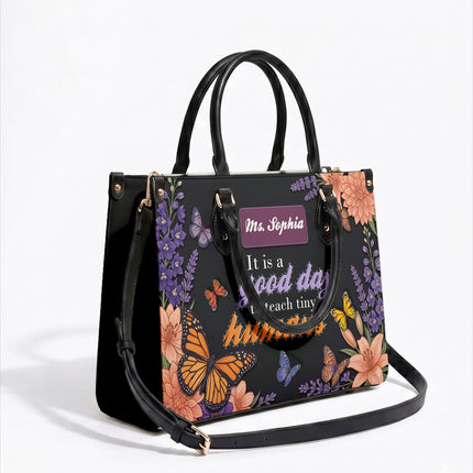 Personalized Teacher Leather Handbag Butterfly Tiny Humans