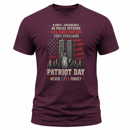 25th Anniversary Patriot Day 911 First Responders Never Forget Memorial T-Shirt