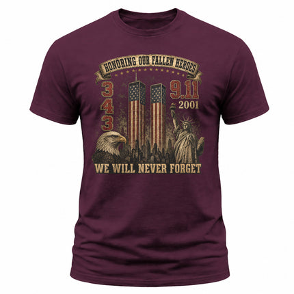 9/11 Never Forget Honoring Fallen Heroes 343 Patriot Day Memorial T-Shirt