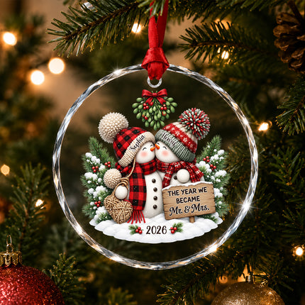 Personalized Snowman Couple First Christmas Together Glass Ornament