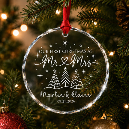 Personalized First Christmas Together Minimalist Christmas Trees Couple Glass Ornament