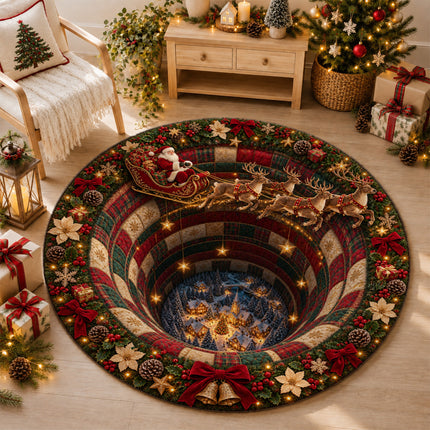 Christmas Round Doormat with Santa Reindeer Village