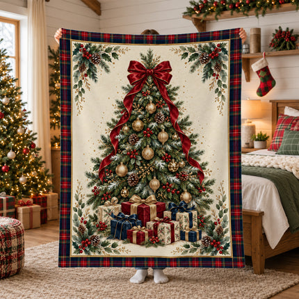 Christmas Fleece Blanket with Elegant Tartan Tree