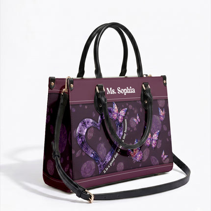 Personalized Teacher Leather Handbag Purple Gemstone Heart